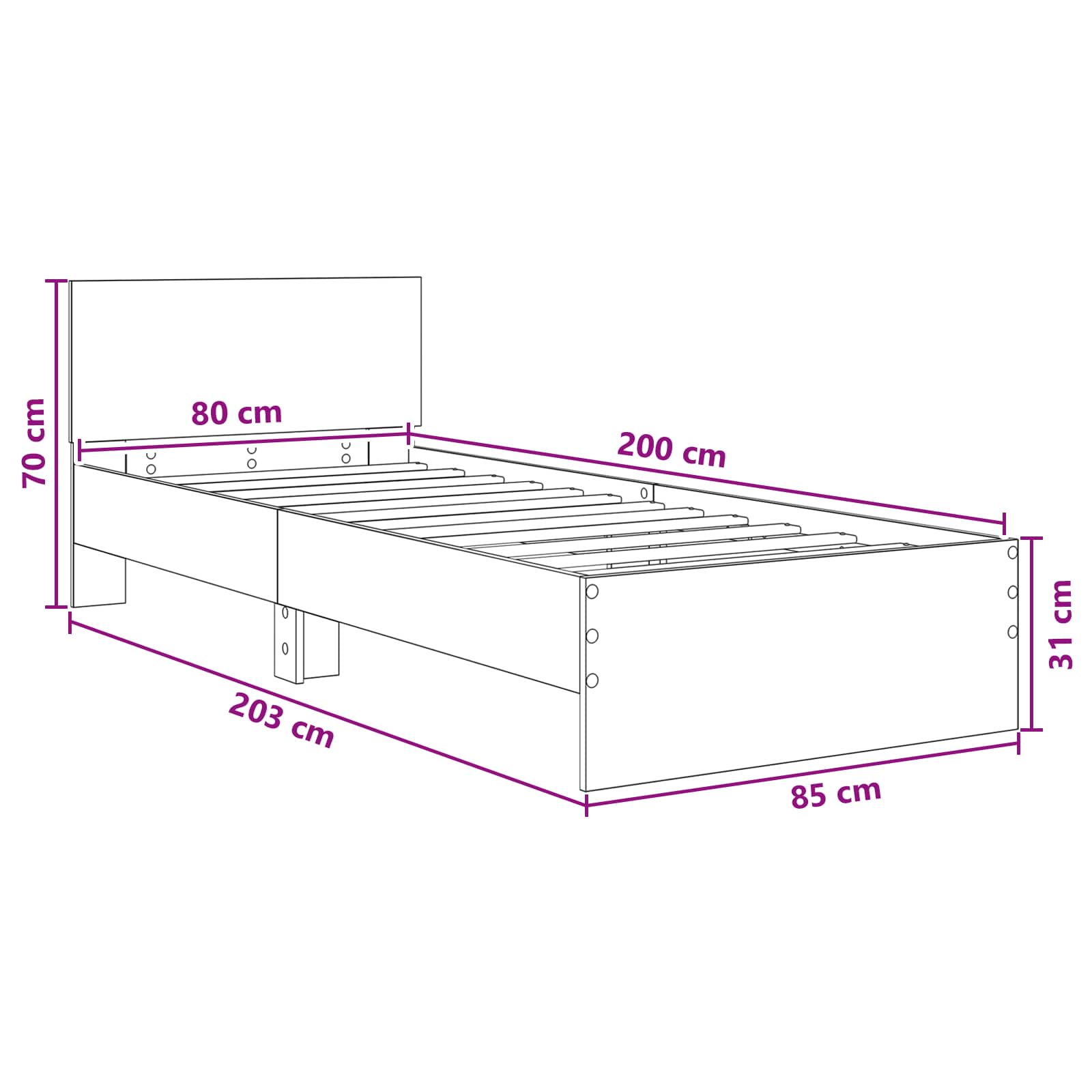 Estructura de cama con cabecero Roble Sonoma 80 x 200 cm