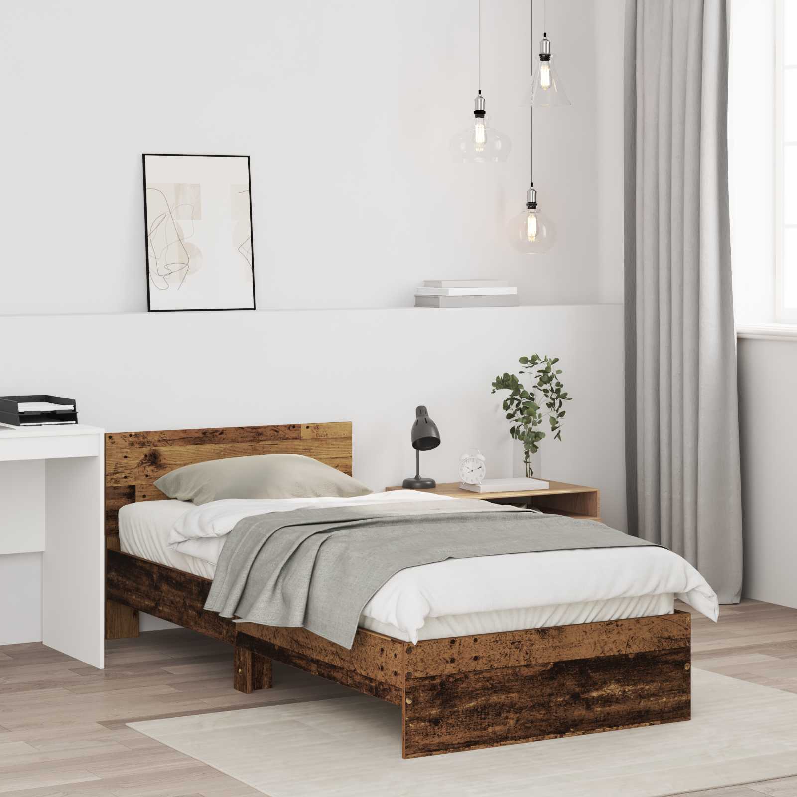Estrutura de Cama com Cabeceira Cinzento Sonoma 80 x 200 cm