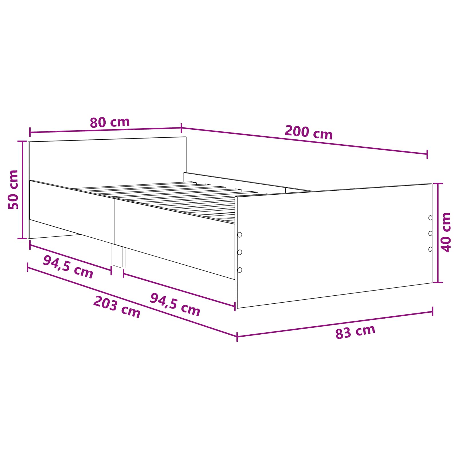 Estructura de cama con cabecero Blanco 80 x 200 cm