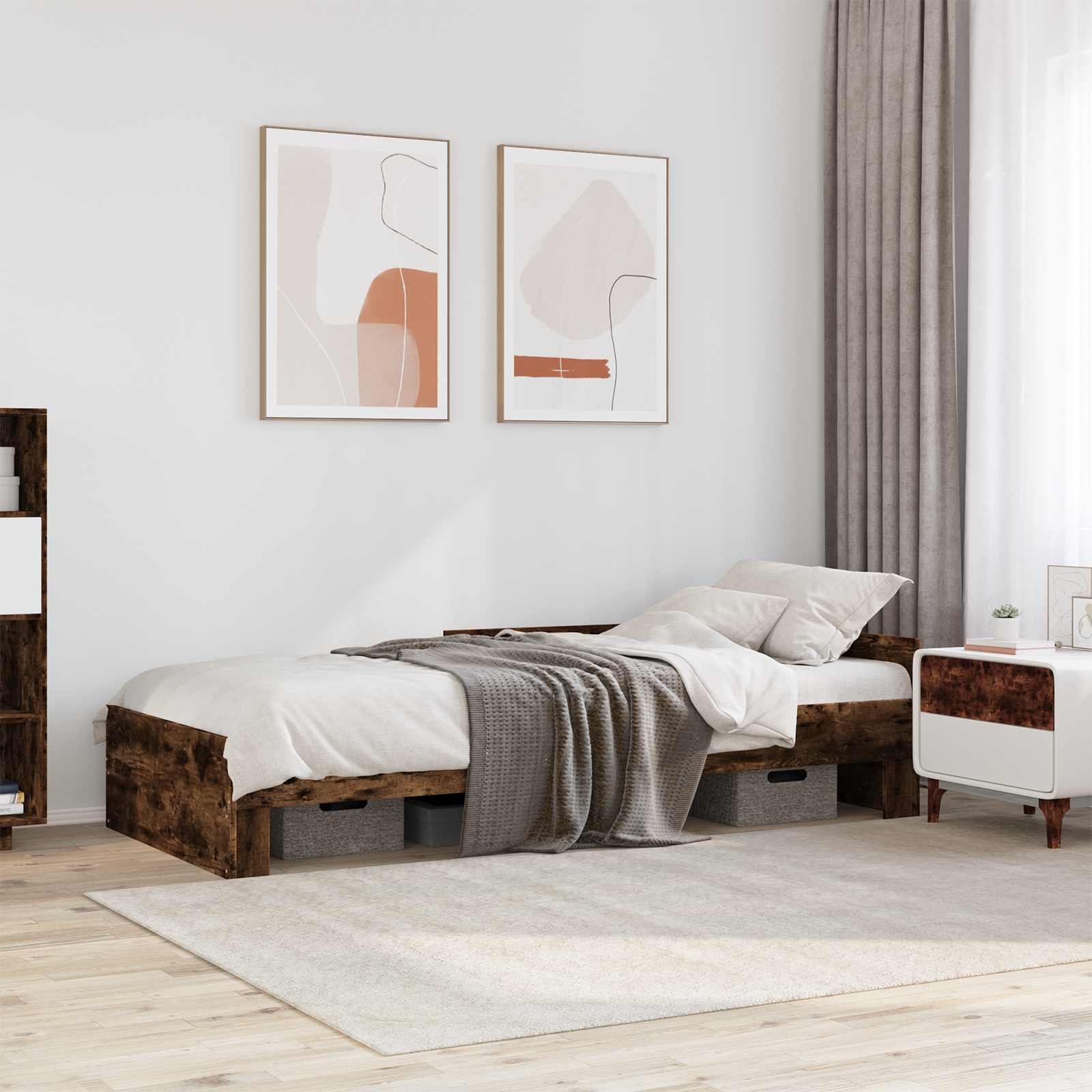Estructura de cama con cabecero Roble Ahumado 80 x 200 cm