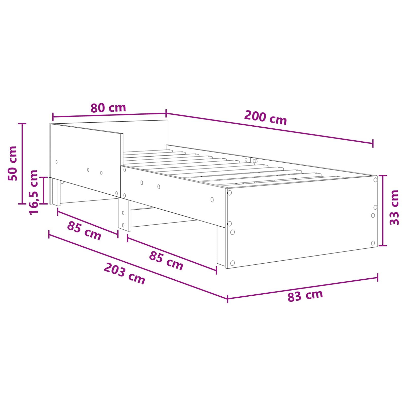 Estructura de cama con cabecero Roble Artesanal 80 x 200 cm