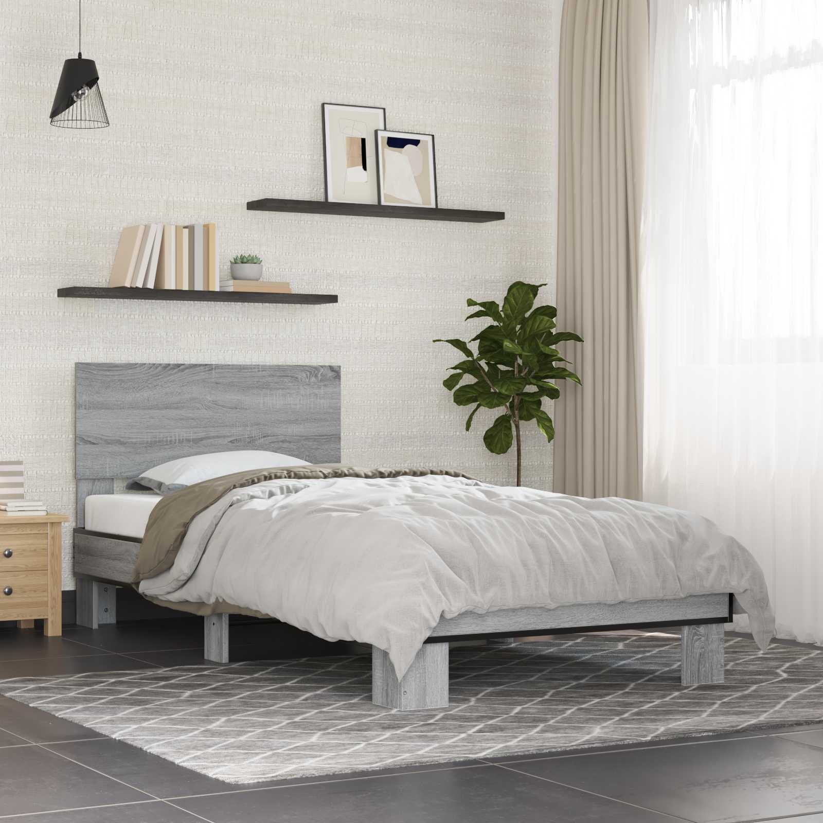 Estrutura de cama com cabeceira Madeira envelhecida 80 x 200 cm