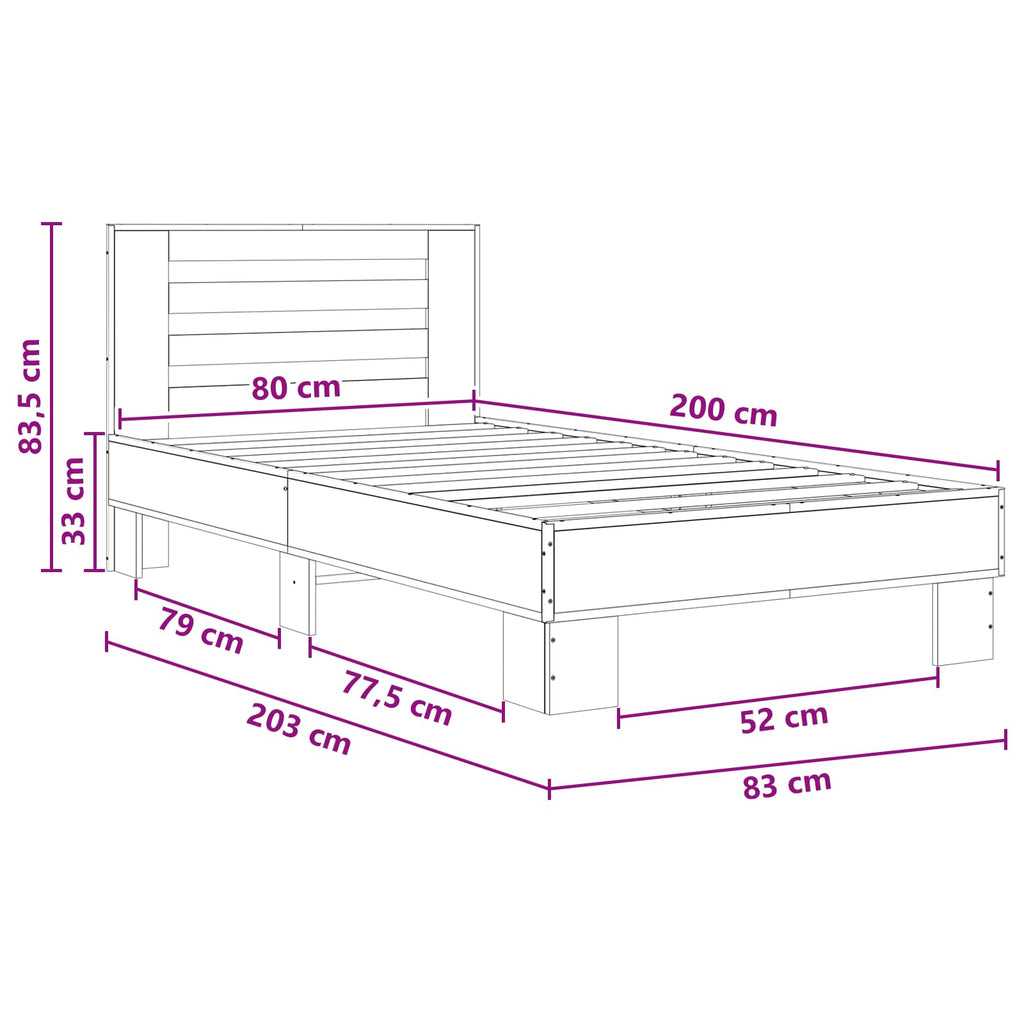 Estructura de cama con cabecero Roble Ahumado 80 x 200 cm
