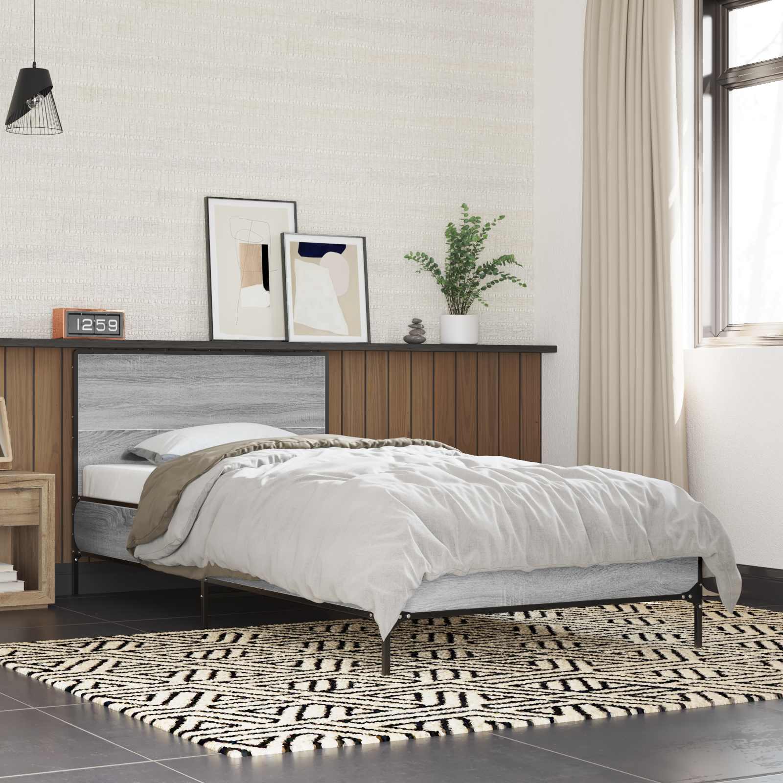 Bed frame with headboard Distressed wood 80 x 200 cm