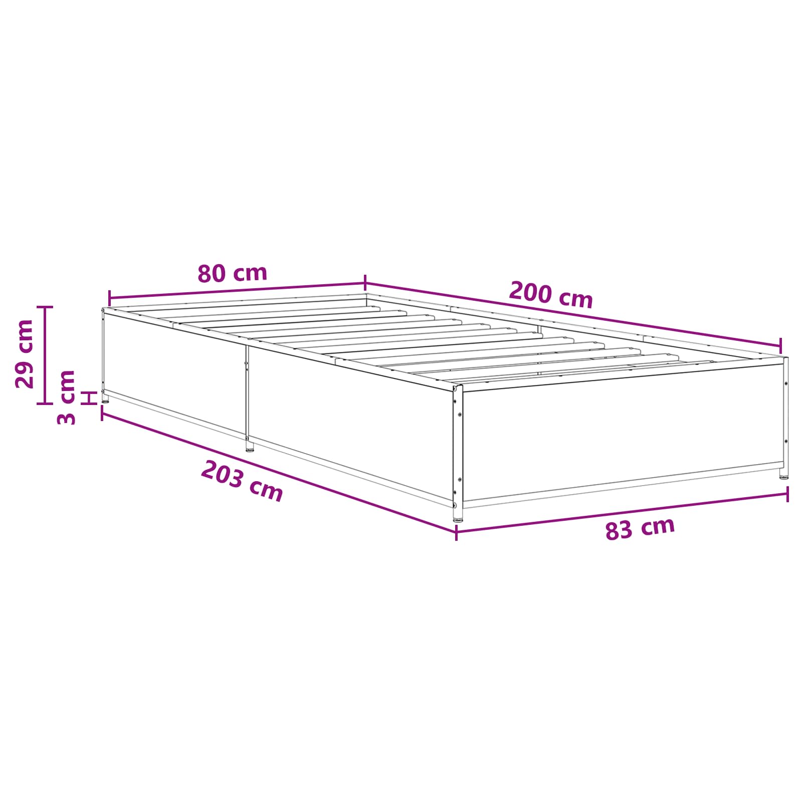 Estructura de cama Roble Ahumado 80 x 200 cm