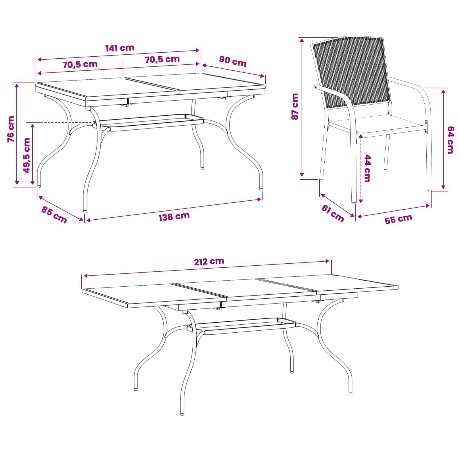 Conjunto de Comedor de Jardín 7 pcs Gris antracita