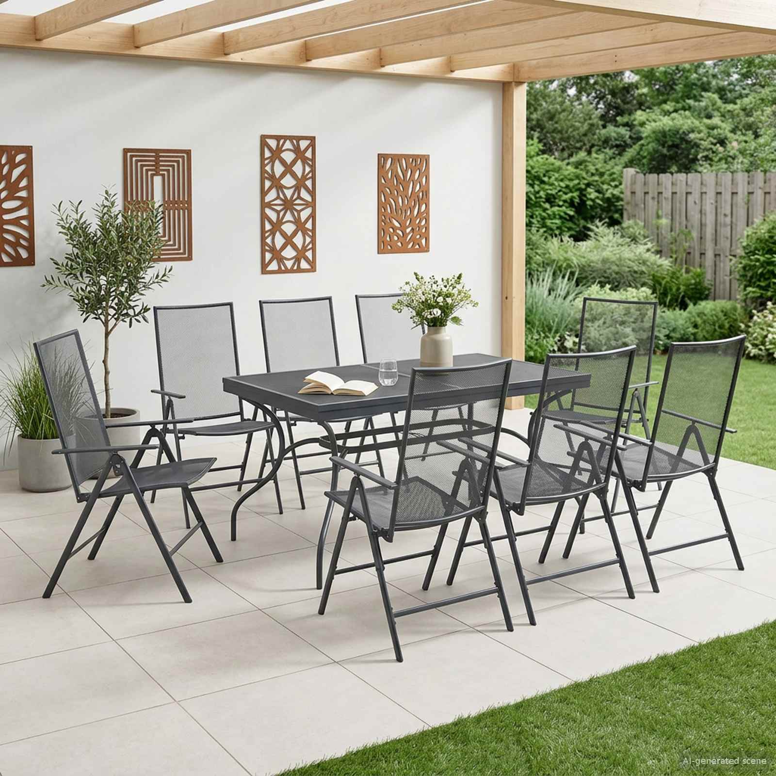 Conjunto de Comedor de Jardín 9 pcs Gris antracita