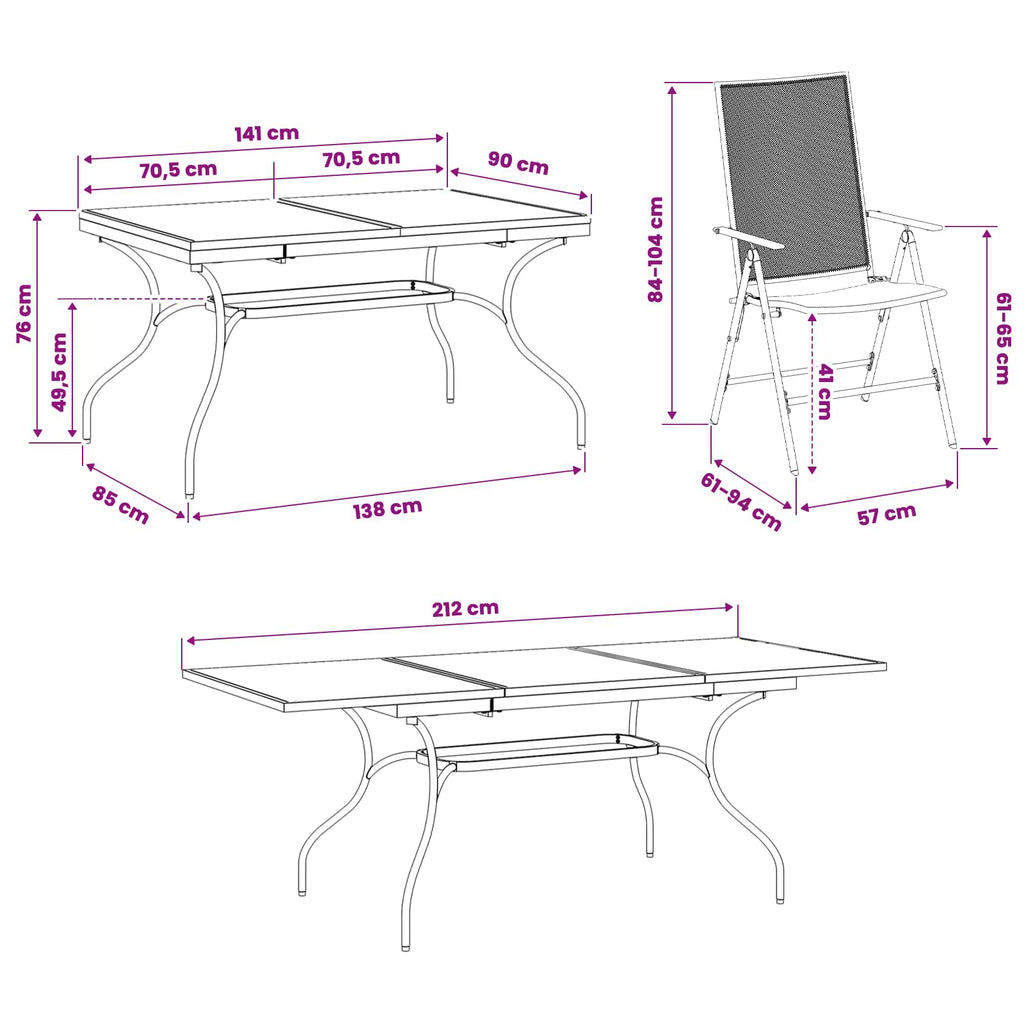 Conjunto de Comedor de Jardín 9 pcs Gris antracita