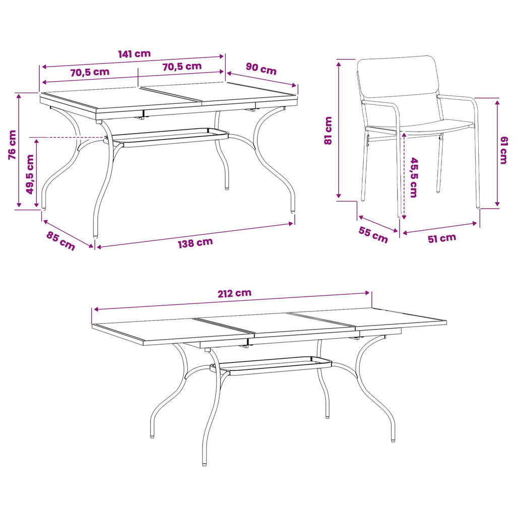 Conjunto de Comedor de Jardín 7 pcs Gris antracita Acero