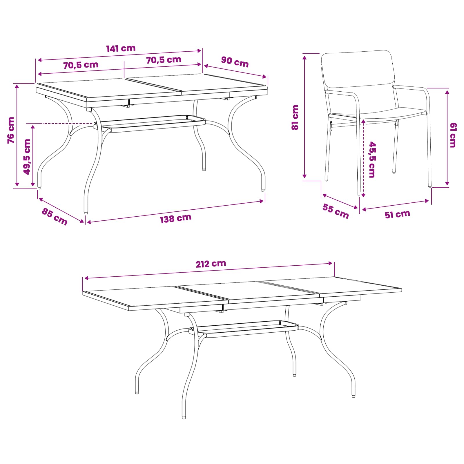 Conjunto de Comedor de Jardín 7 pcs Gris antracita Acero