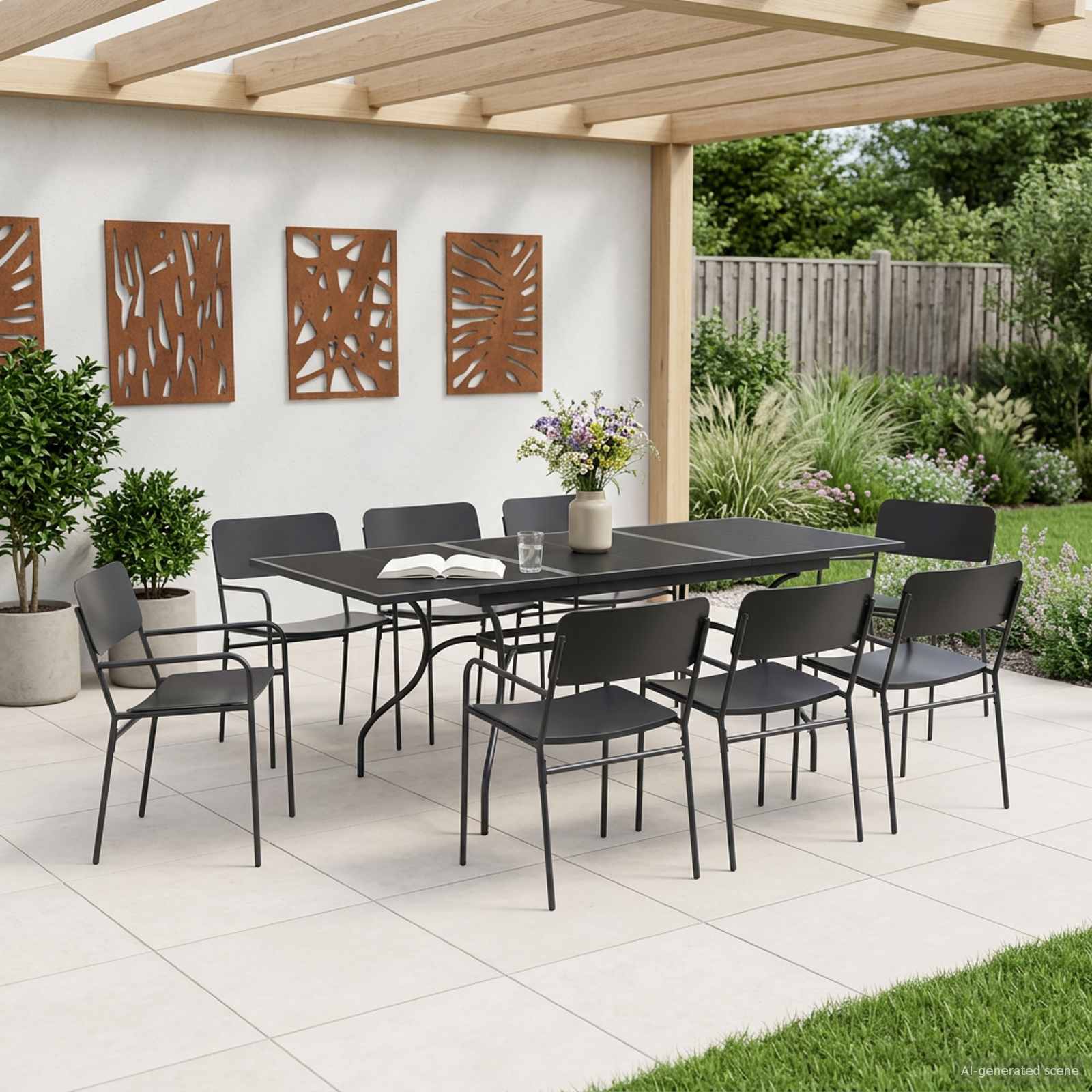 Conjunto de Comedor de Jardín 9 pcs Gris antracita Acero