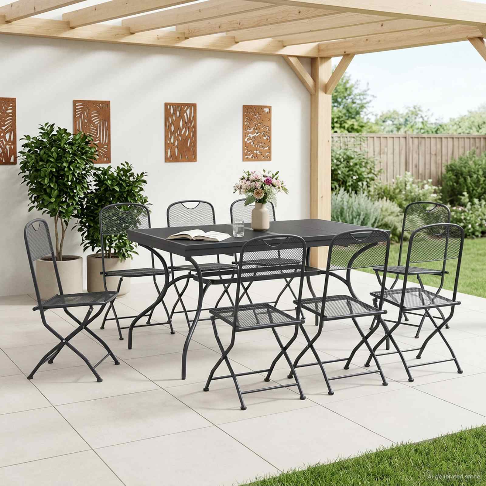 Conjunto de Comedor de Jardín 9 pcs Gris antracita