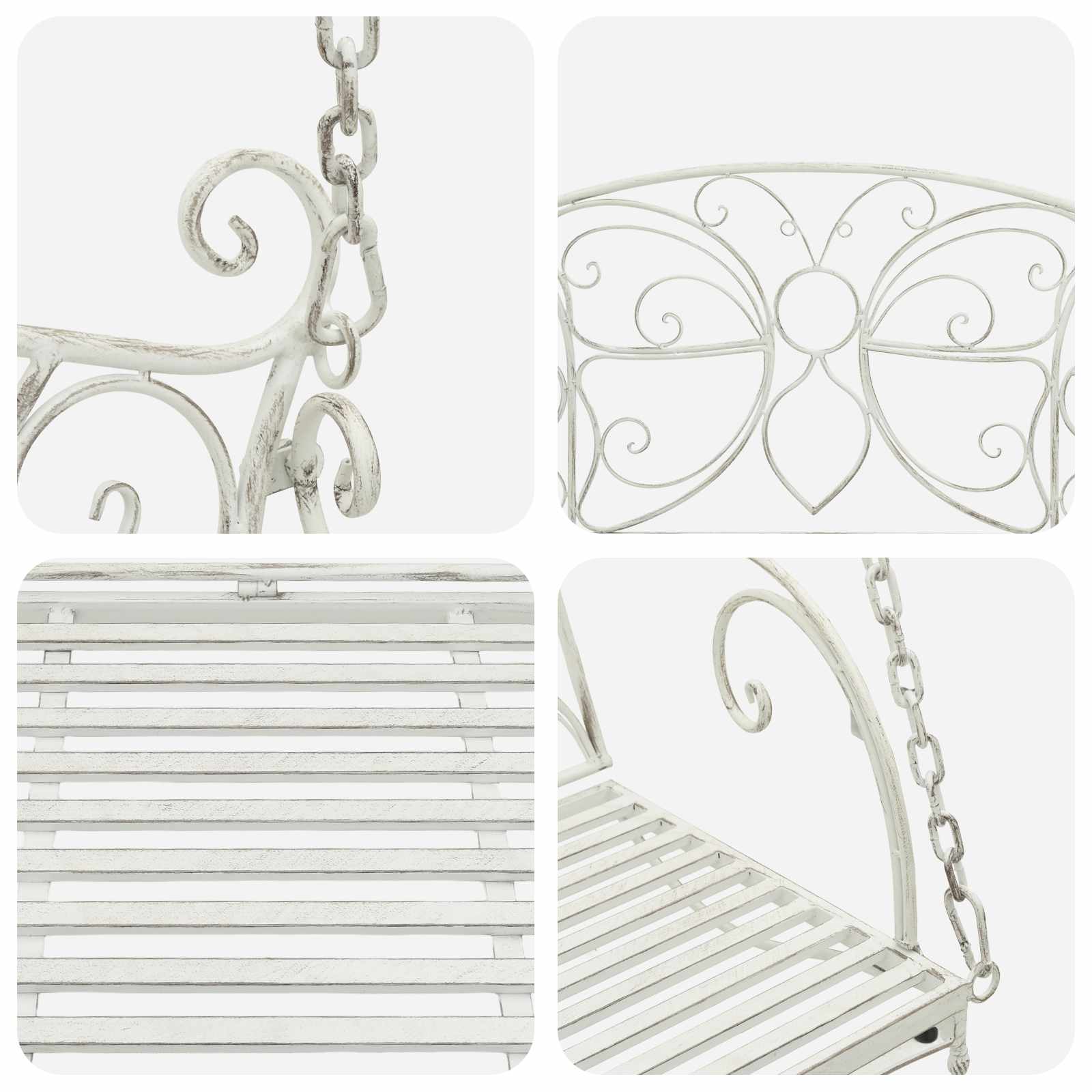 Banco Columpio Acero 105,5 x 61 x 56 cm Blanco antiguo