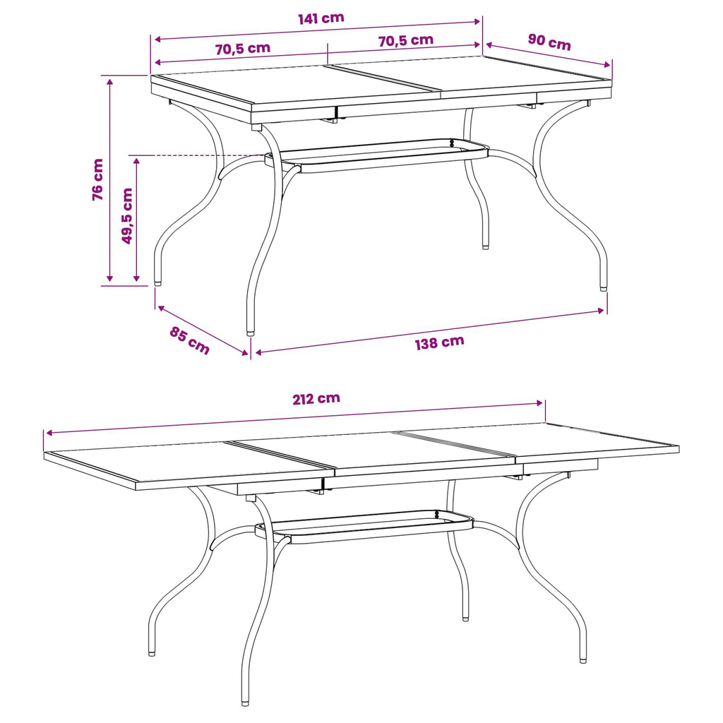 Mesa de Comedor de Malla Extensible Gris antracita Acero