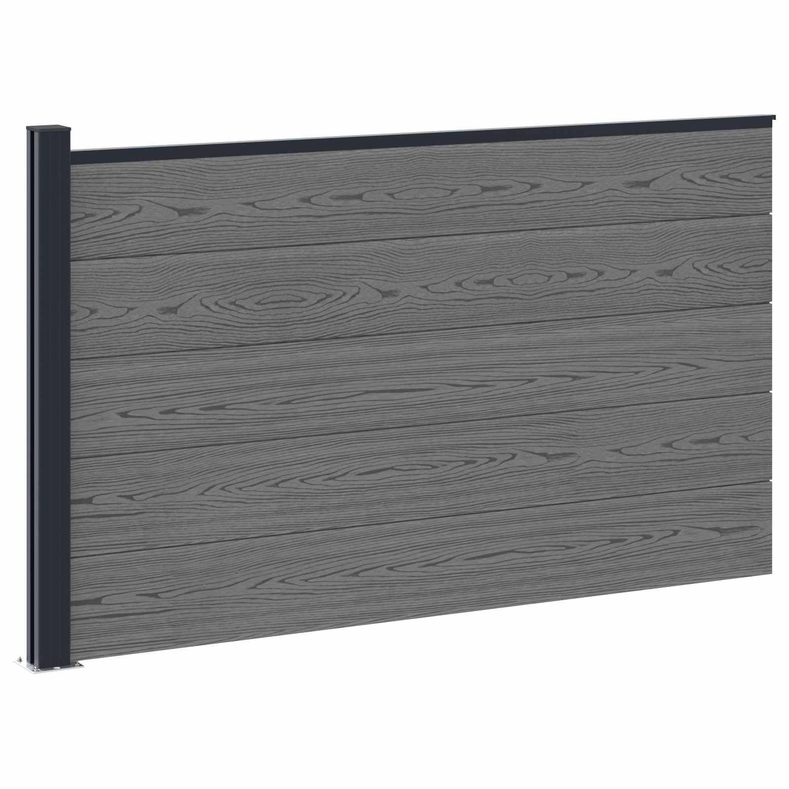 Panel de valla 10 pcs WPC y Aluminio Gris