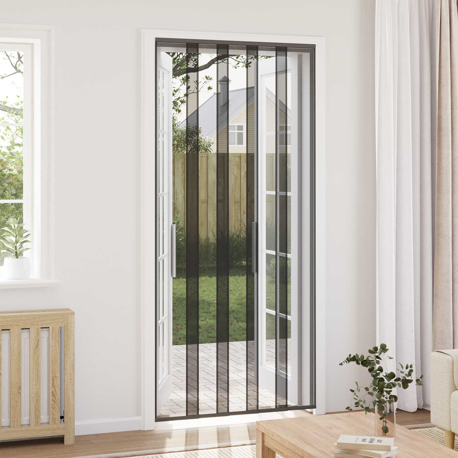 Pantalla de puerta contra insectos con cortina de malla Negro