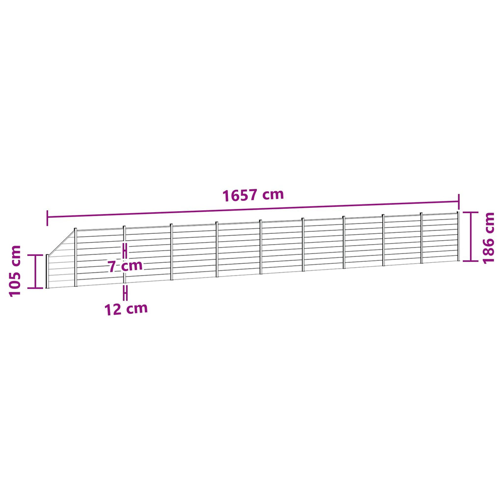 Panel de valla 10 pcs WPC y Aluminio Gris