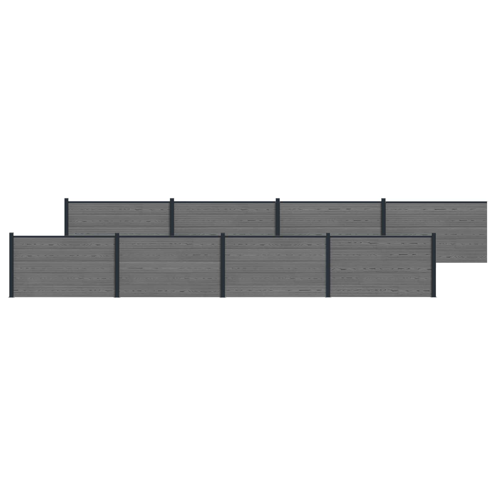 Panel de valla 10 pcs WPC y Aluminio Gris