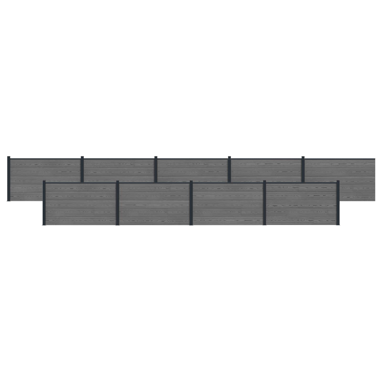 Panel de valla 10 pcs WPC y Aluminio Gris