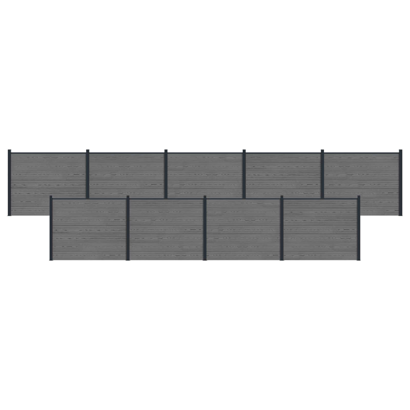 Panel de valla 10 pcs WPC y Aluminio Gris
