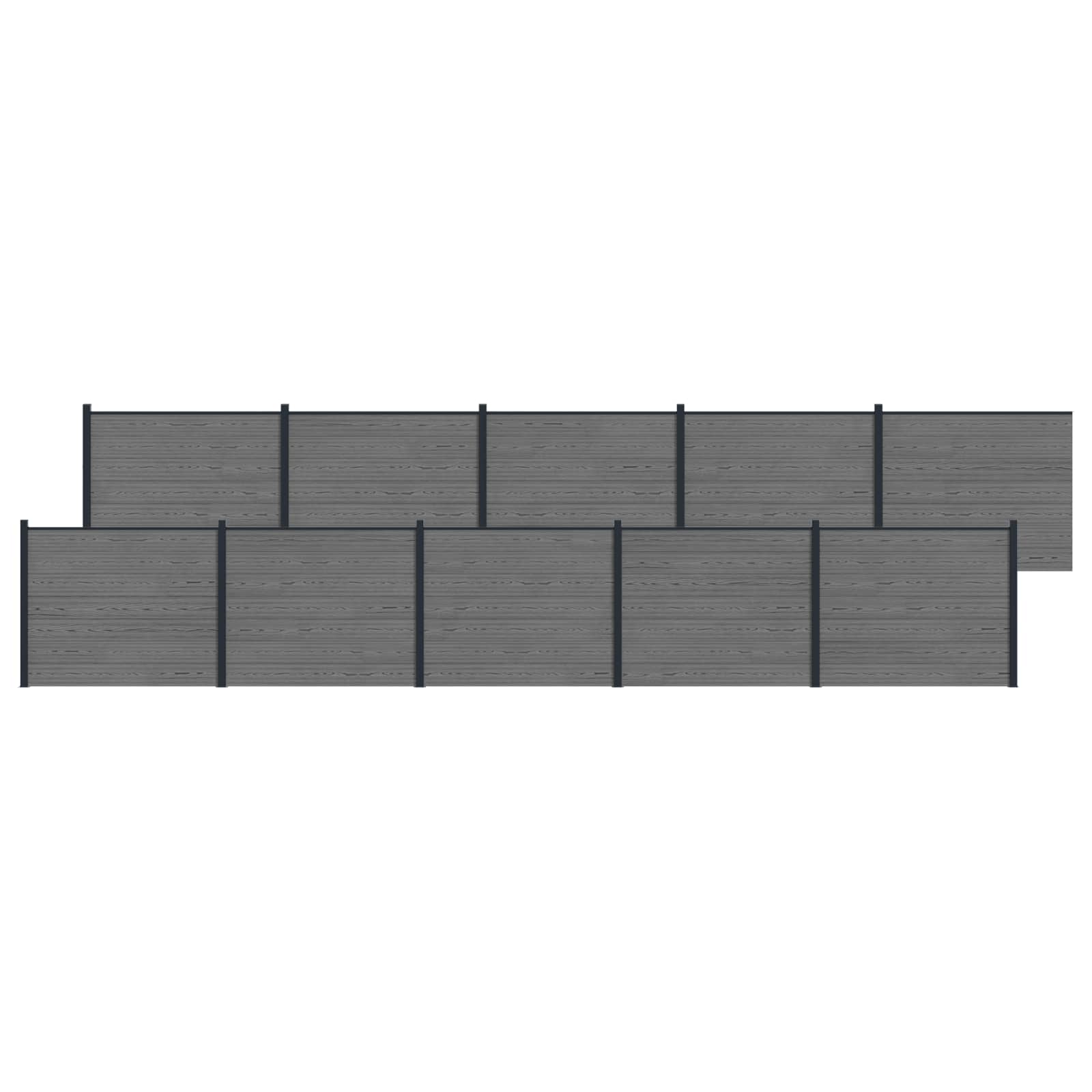 Panel de valla 10 pcs WPC y Aluminio Gris