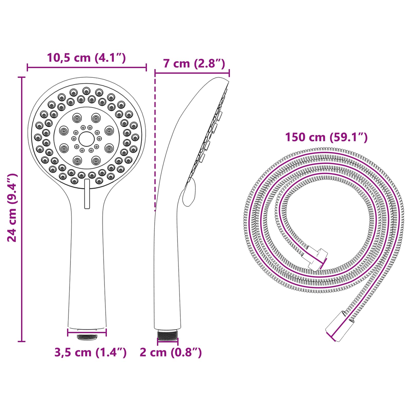 Juego de Cabezal de Ducha Cromado 150 cm Acero inoxidable