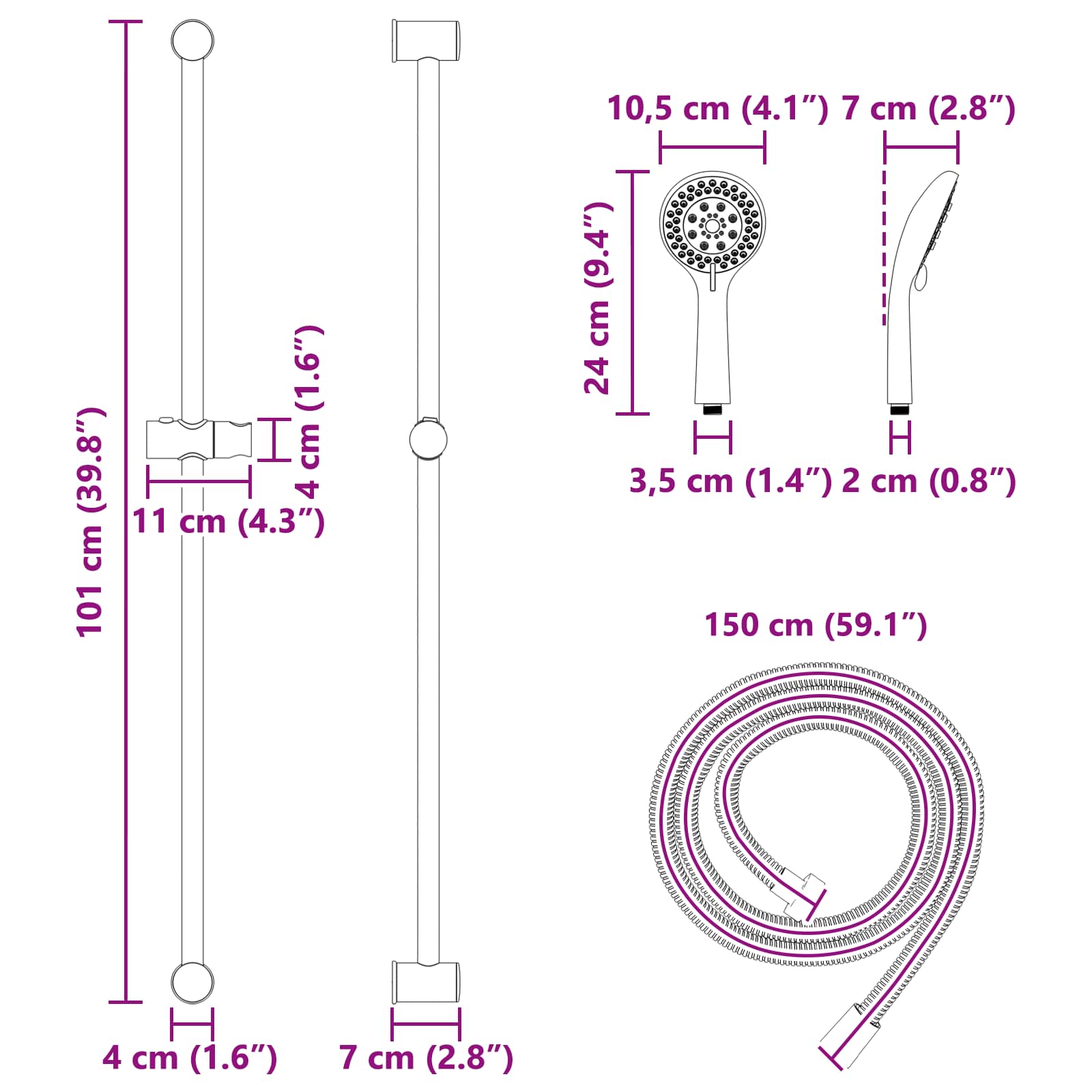 Conjunto de Sistema de Ducha Cromado 101 cm Acero inoxidable