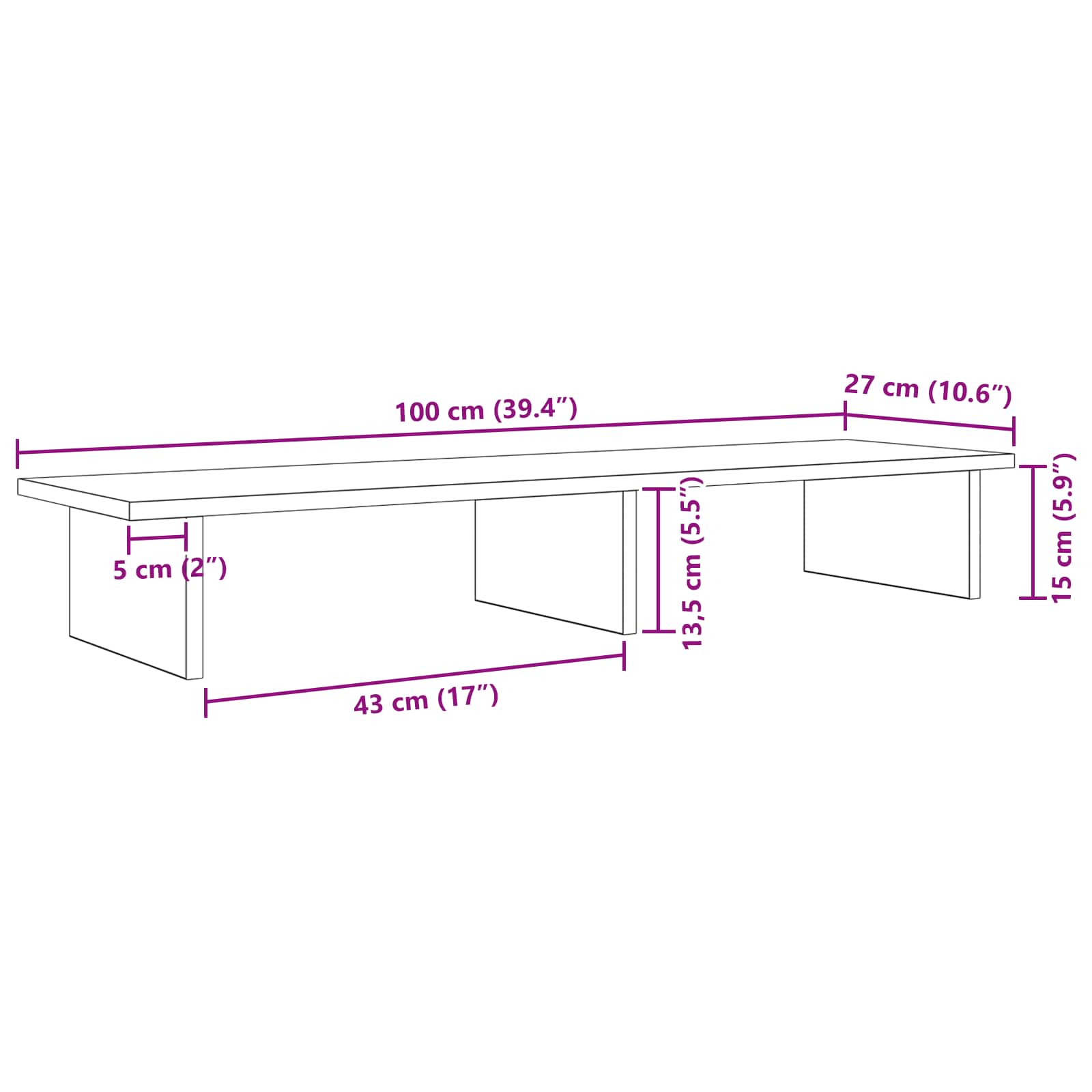 Soporte para Monitor Roble Negro 100 x 27 x 15 cm