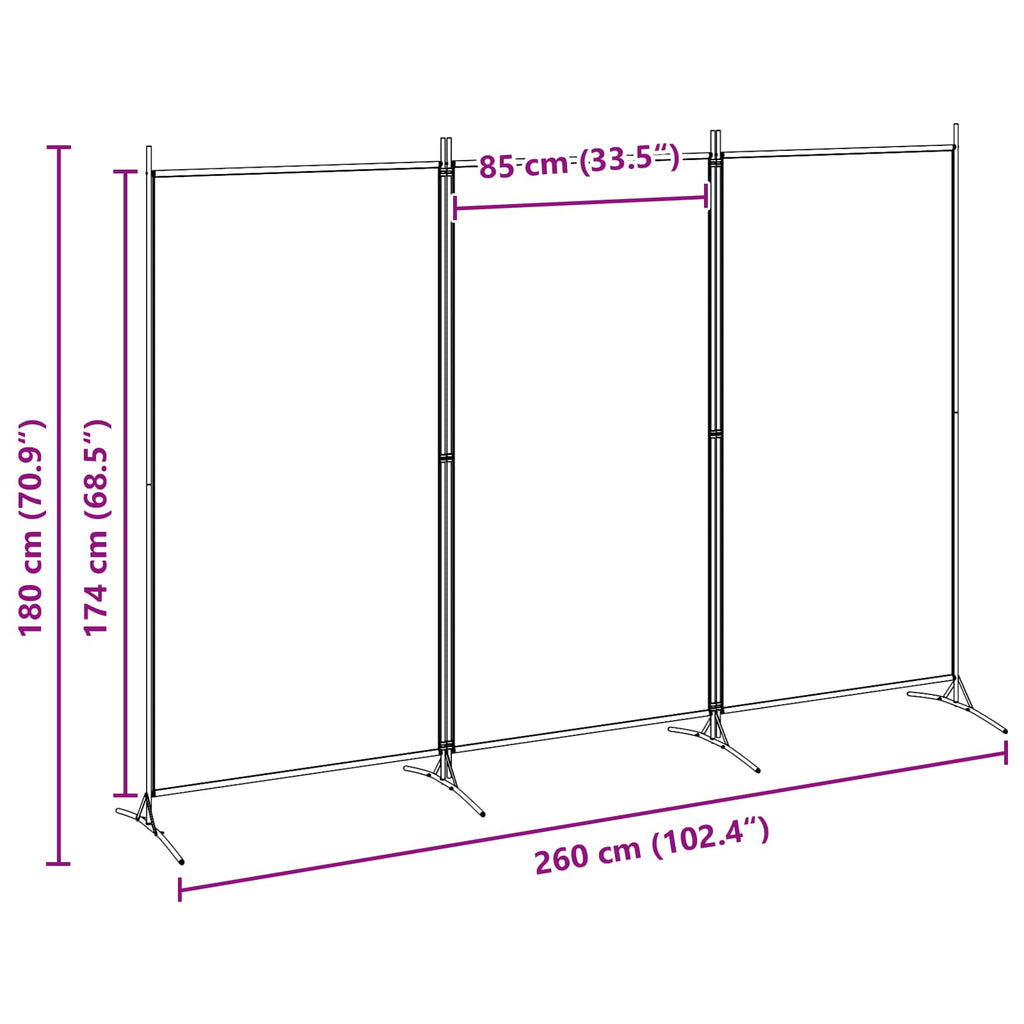 Biombo de 3 Paneles Beige 260 x 180 cm Tela