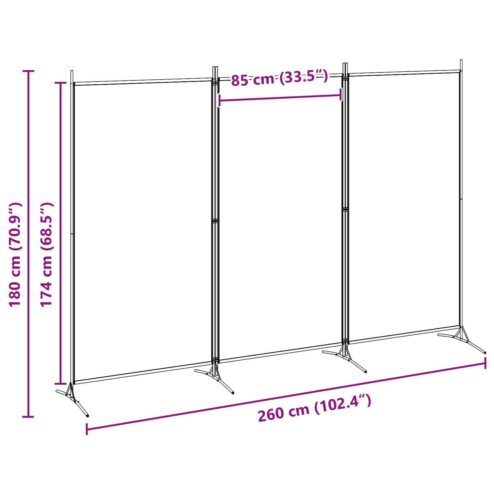 Biombo de 3 Paneles Beige 260 x 180 cm Tela