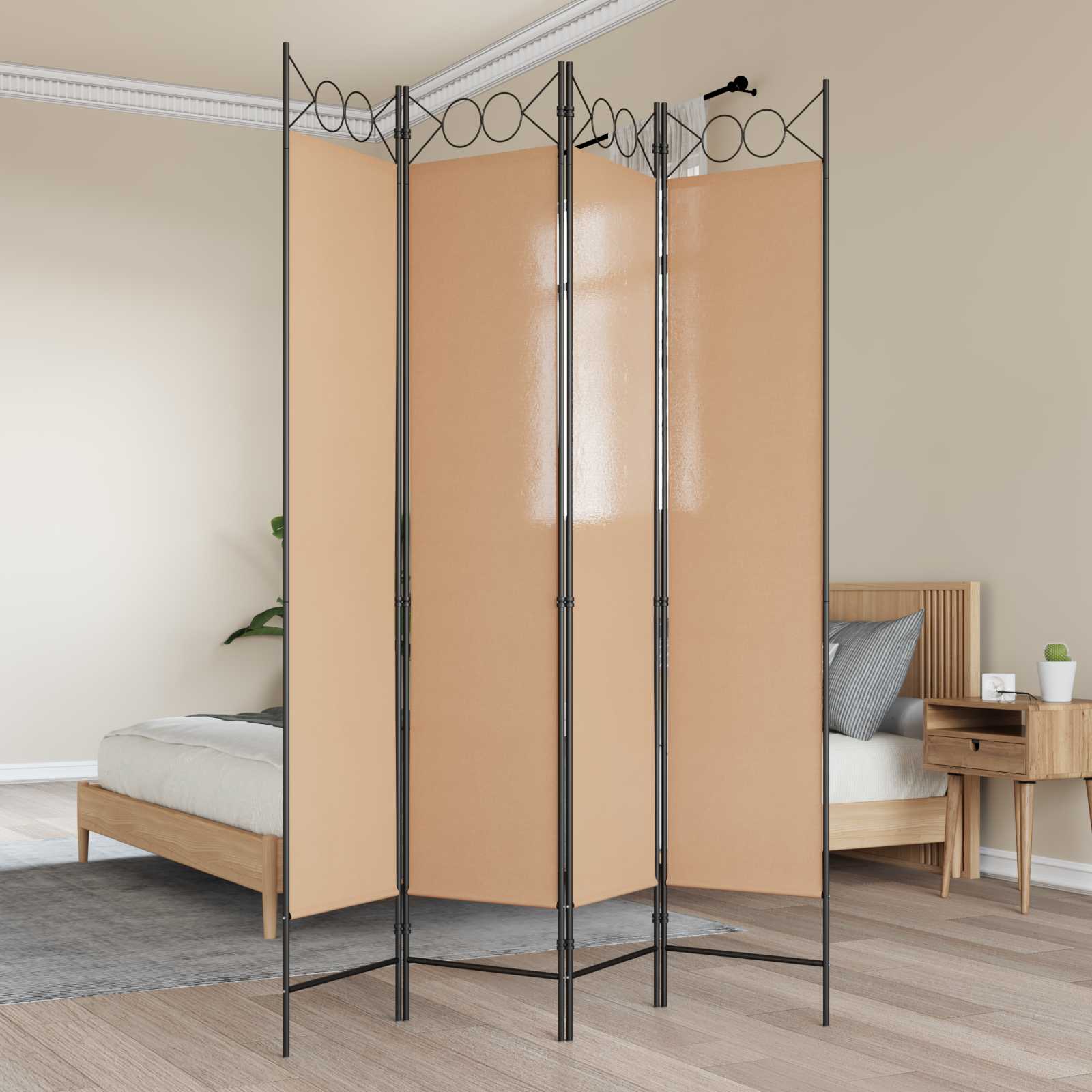 Biombo de 3 Paneles Beige 120 x 200 cm Tela