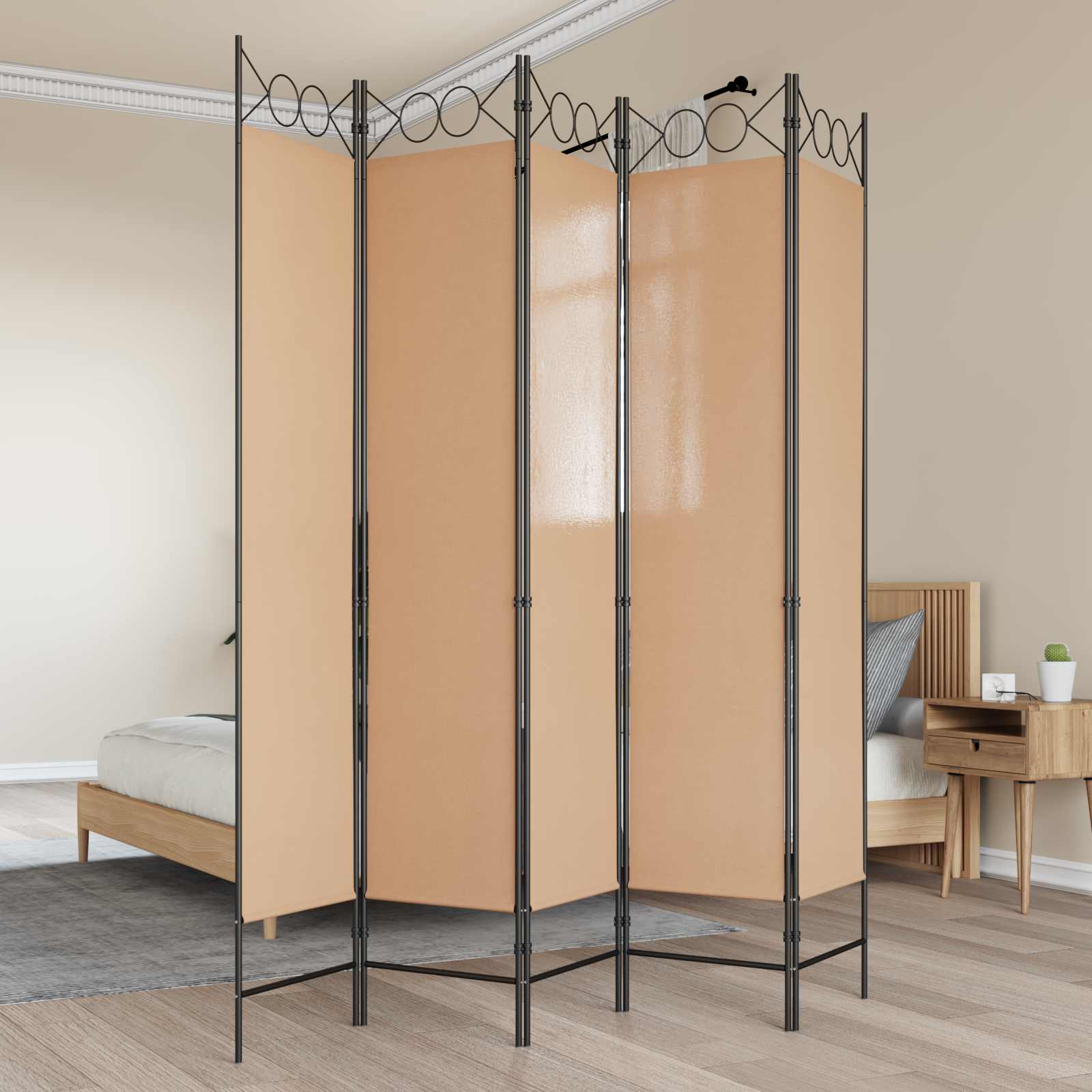 Biombo de 3 Paneles Beige 120 x 200 cm Tela