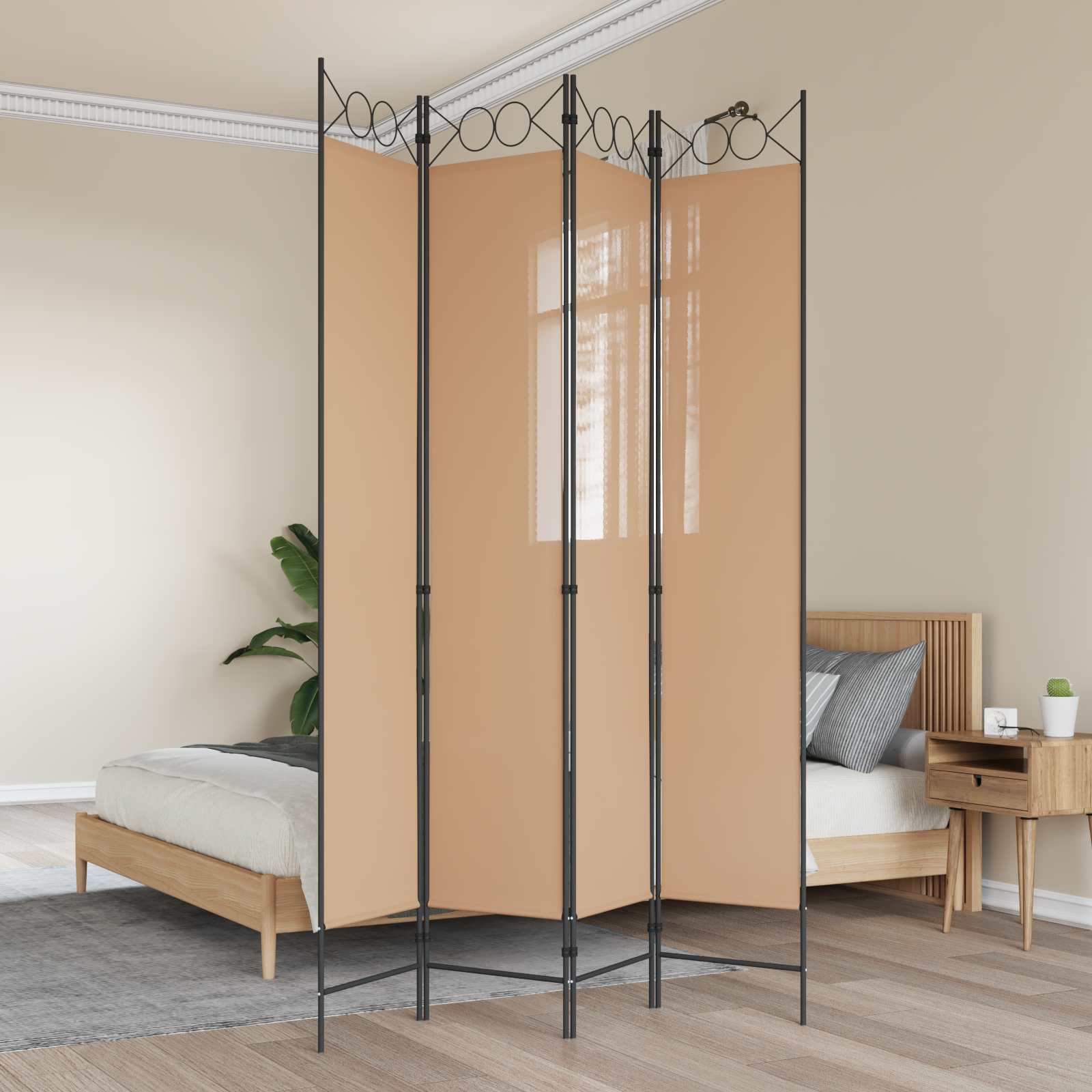 Biombo de 3 Paneles Beige 120 x 200 cm Tela