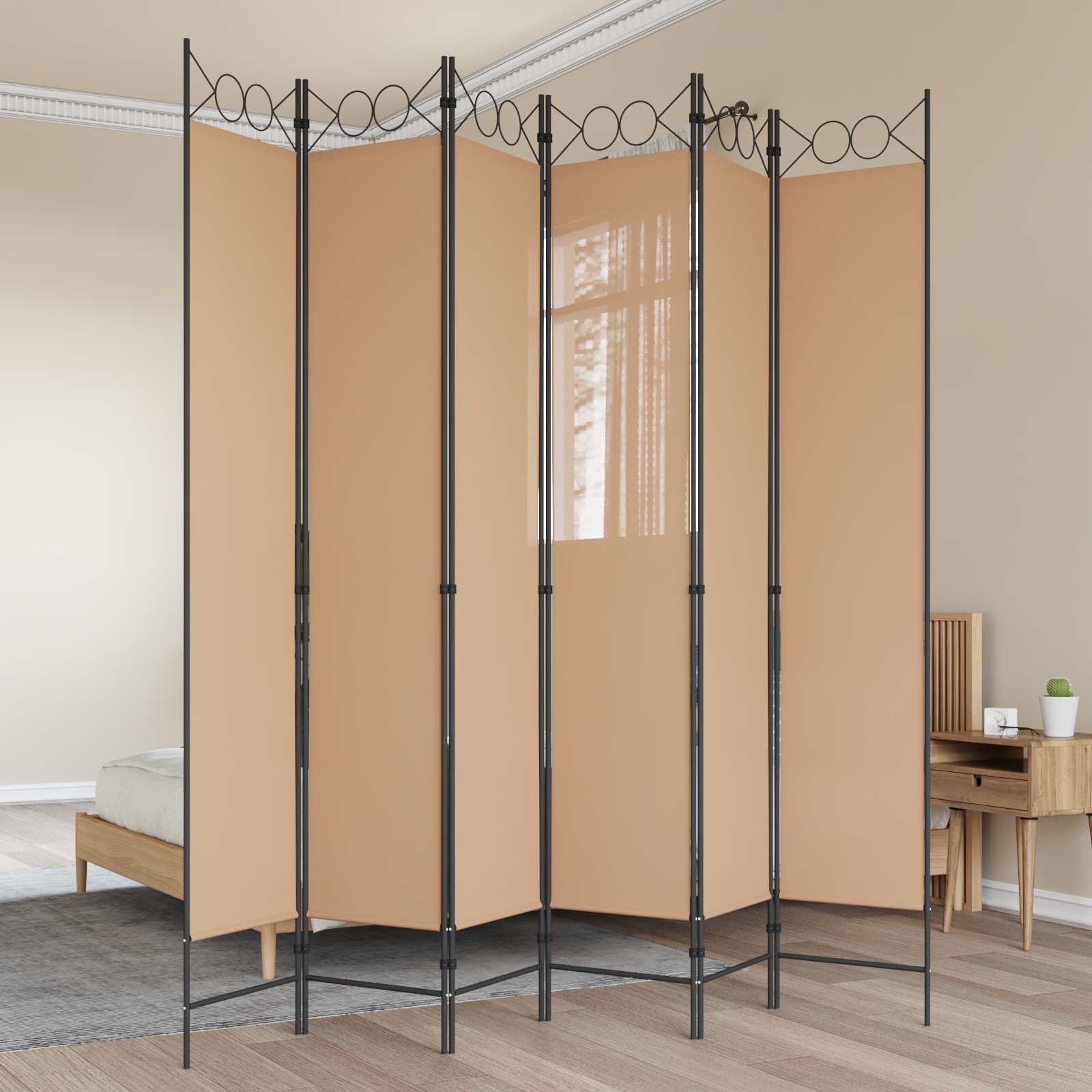 Biombo de 3 Paneles Beige 120 x 200 cm Tela