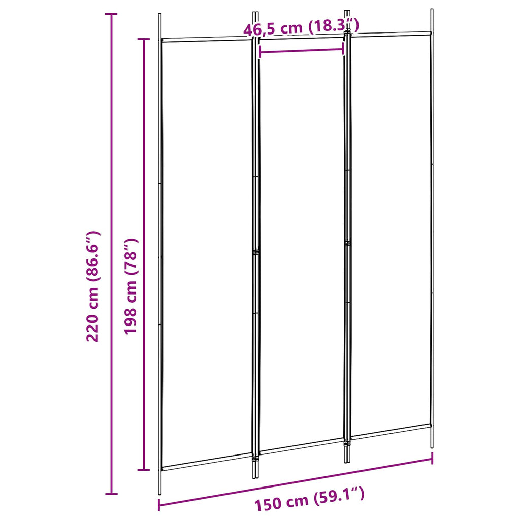 Biombo de 3 Paneles Beige 150 x 220 cm Tela