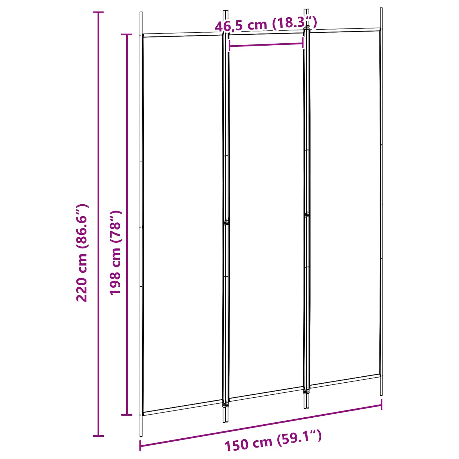 Biombo de 3 Paneles Beige 150 x 220 cm Tela