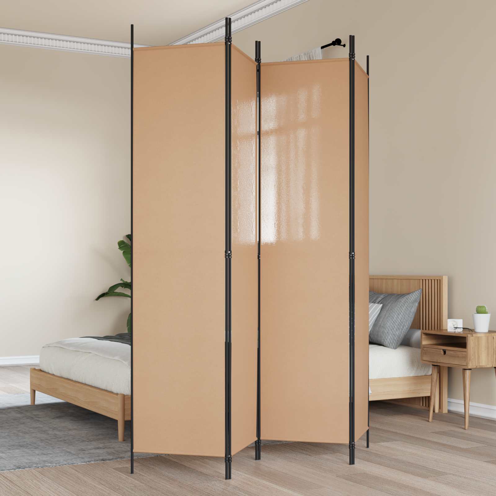 Biombo de 3 Paneles Beige 150 x 220 cm Tela