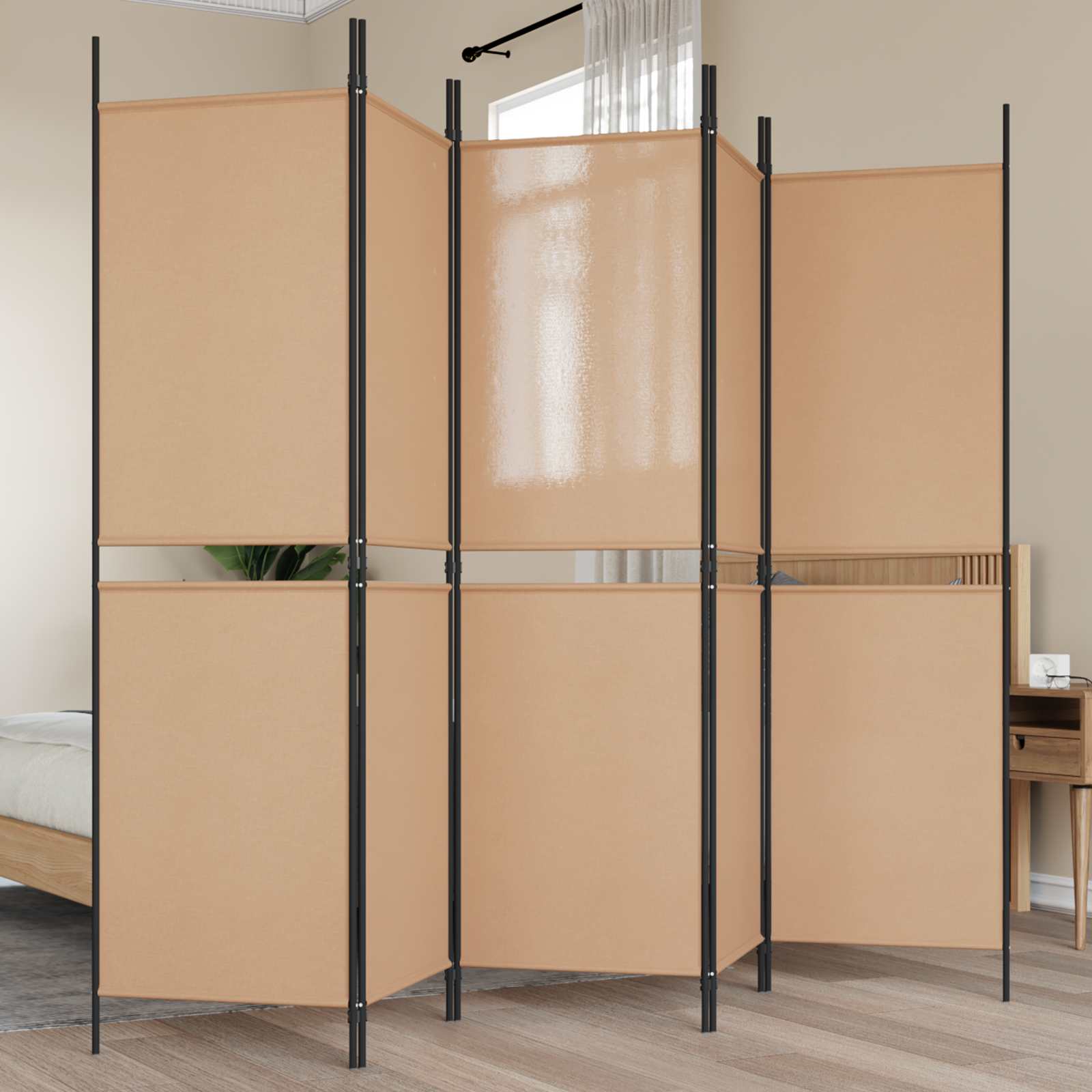 Biombo de 3 Paneles Beige 150 x 180 cm Tela