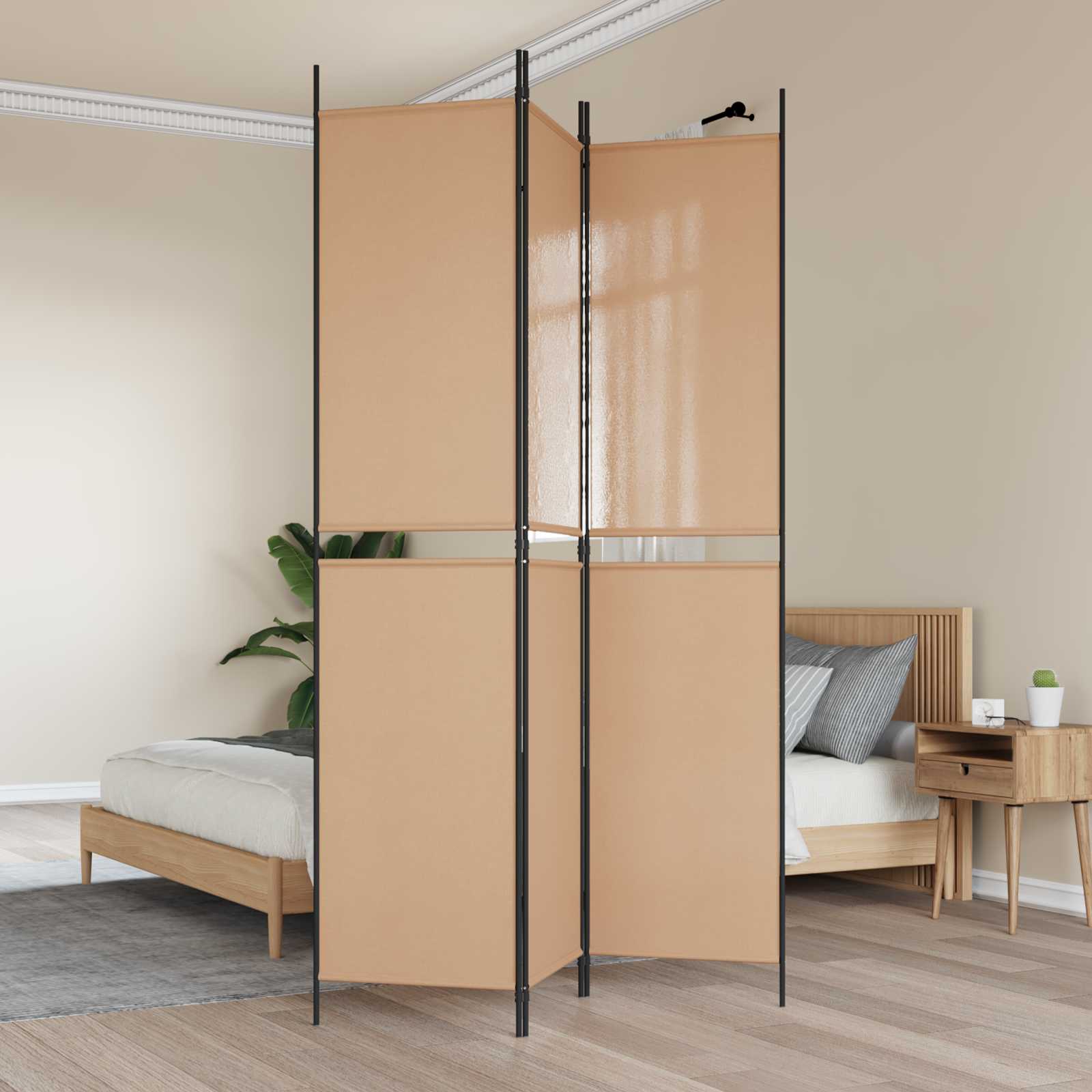 Biombo de 3 Paneles Beige 150 x 180 cm Tela