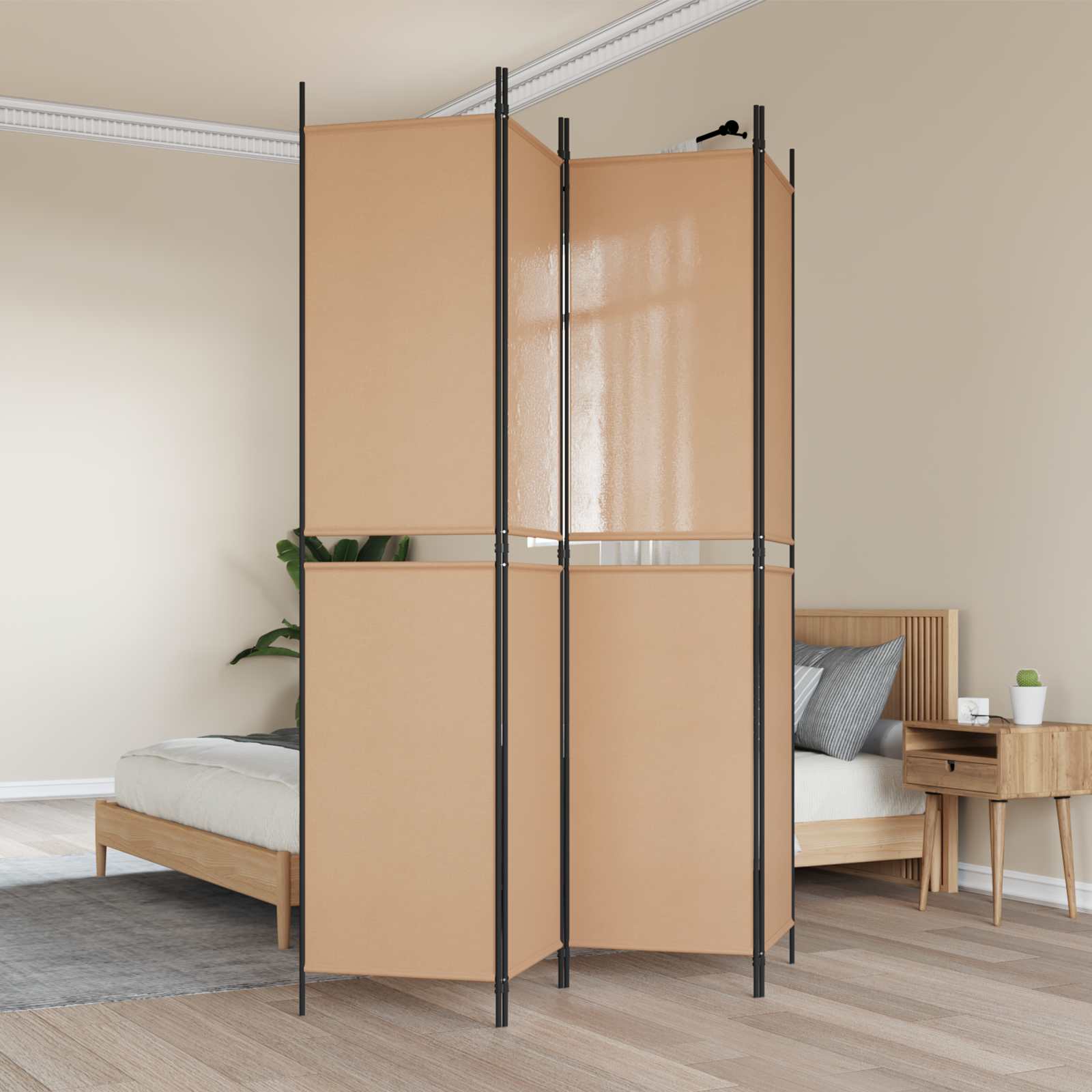 Biombo de 3 Paneles Beige 150 x 180 cm Tela