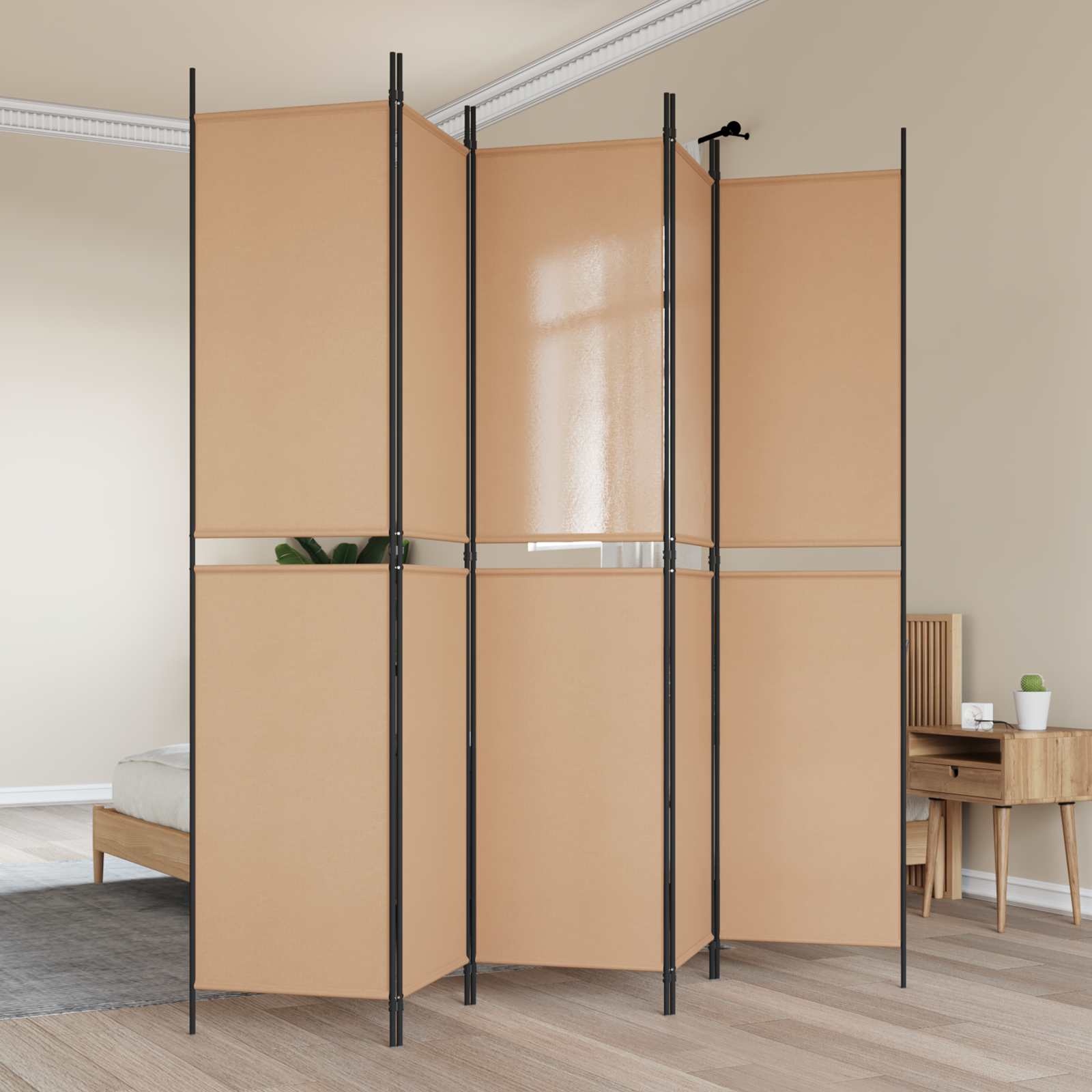 Biombo de 3 Paneles Beige 150 x 180 cm Tela