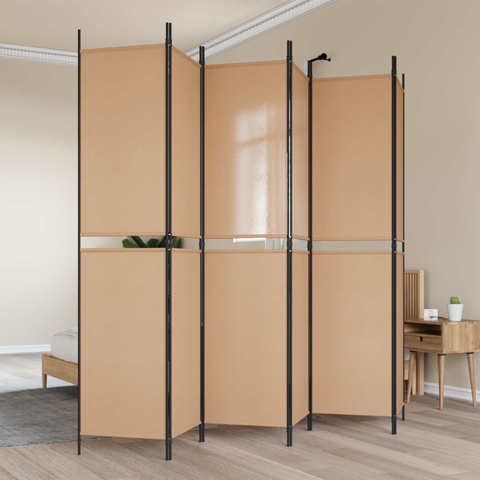 Biombo de 3 Paneles Beige 150 x 180 cm Tela