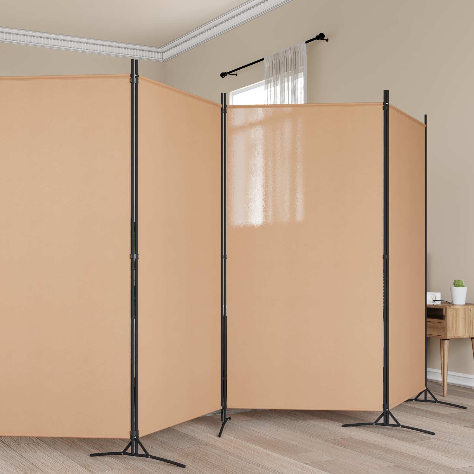 Divisor de habitación de 6 paneles Beige 520 x 180 cm Tela
