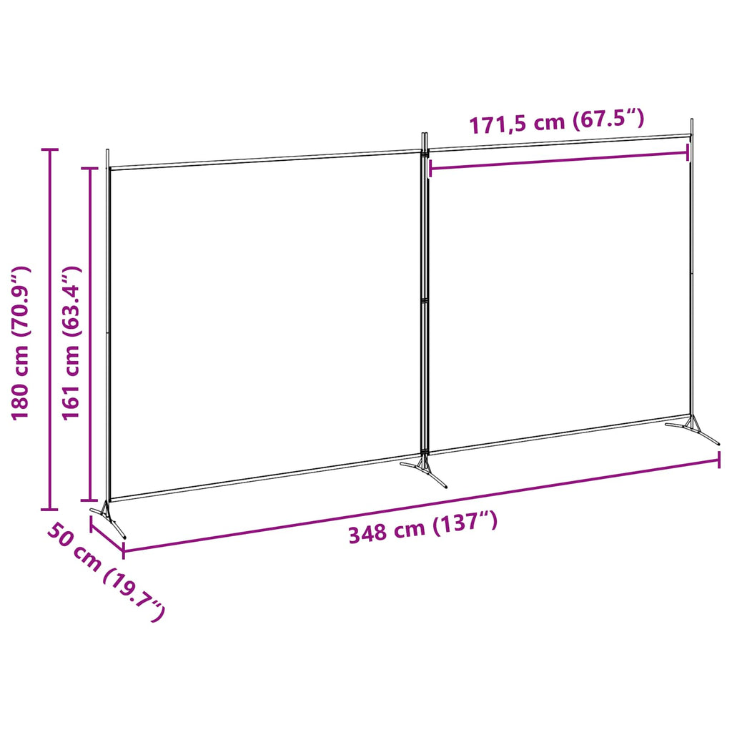 Divisor de habitación de 2 paneles Beige 348 x 180 cm Tela