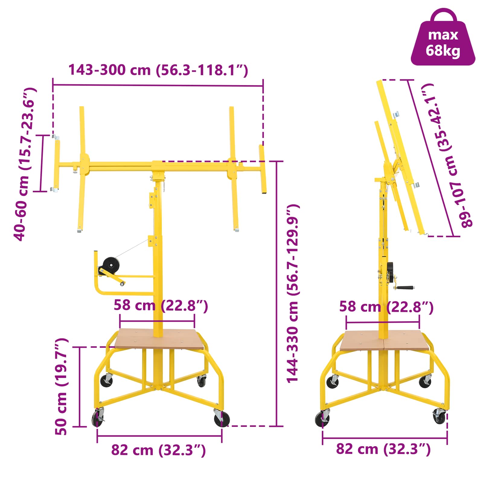 Elevador de placa de yeso Amarillo 300 x 107 x 330 cm Acero