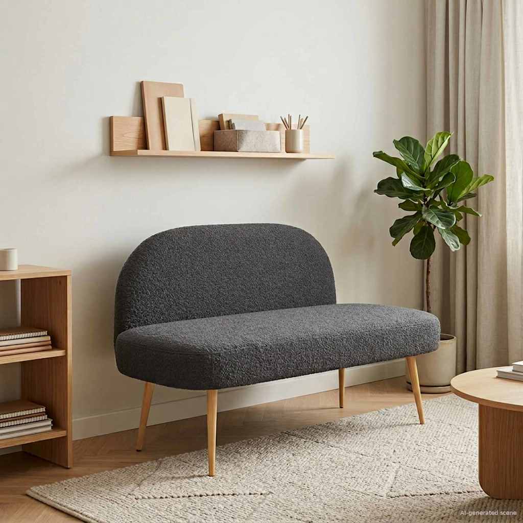 Banco tapizado con respaldo Beige 110 x 60 x 76 cm Bouclé