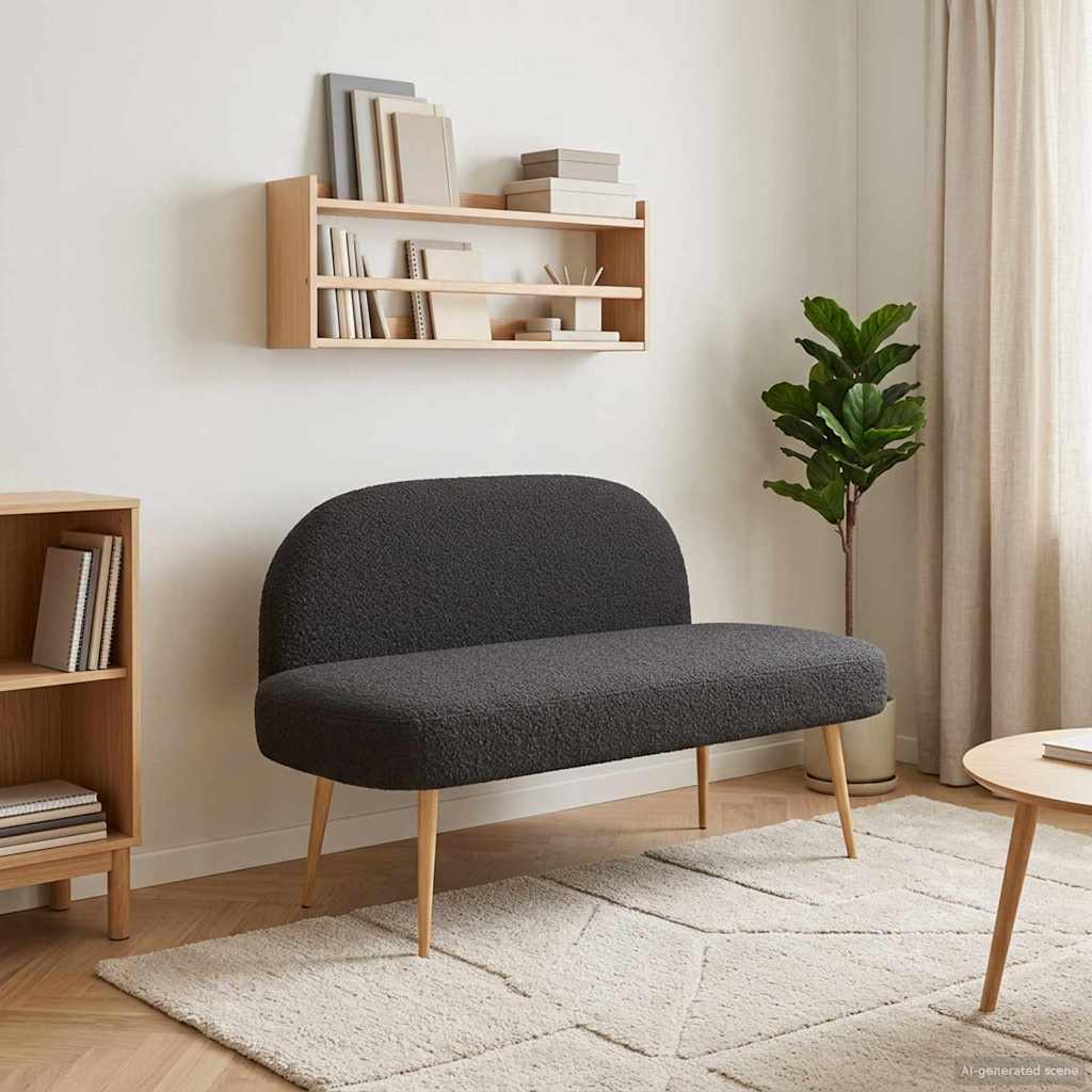 Banco tapizado con respaldo Beige 110 x 60 x 76 cm Bouclé