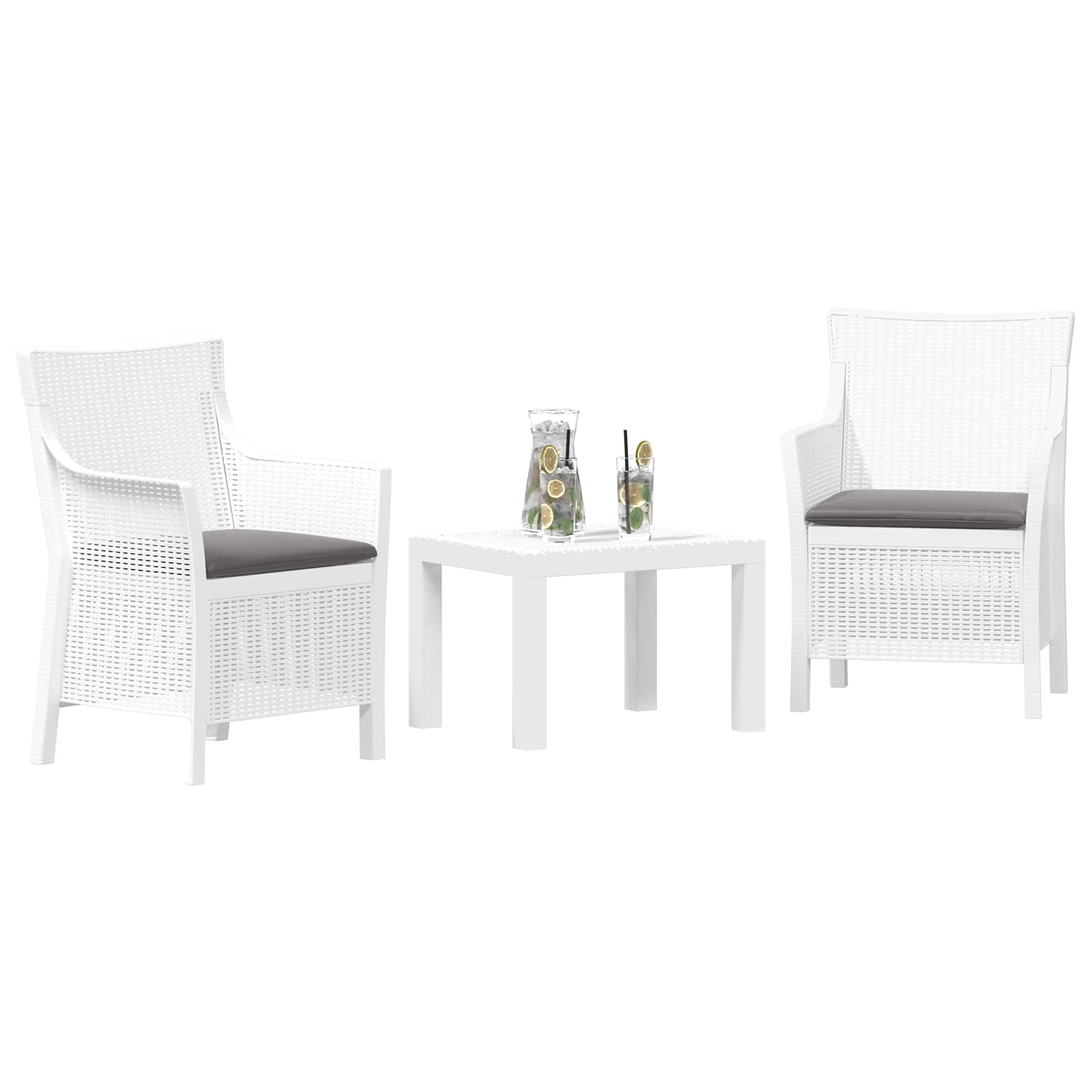 Juego de salón con cojín 3 pcs Blanco PP