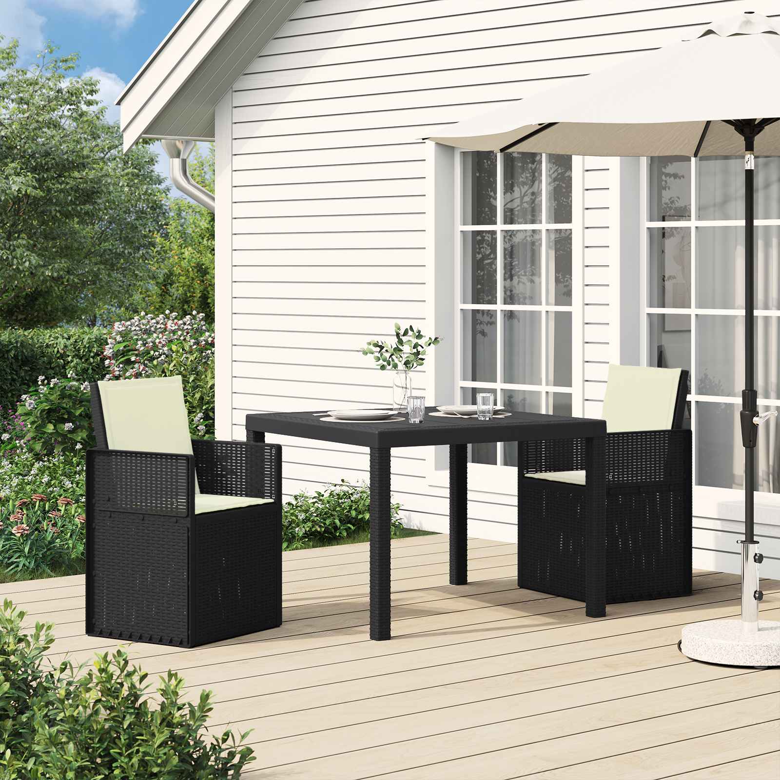 Conjunto de Comedor de Jardín 3 pcs Antracita y Crema PP