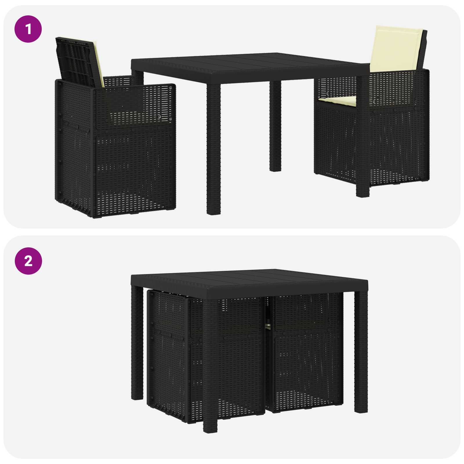 Conjunto de Comedor de Jardín 3 pcs Antracita y Crema PP